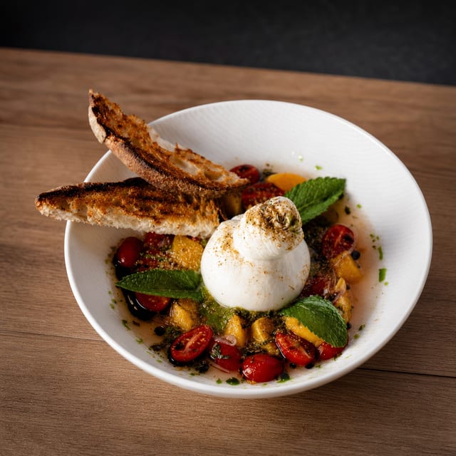 Peach and Burrata Salad.