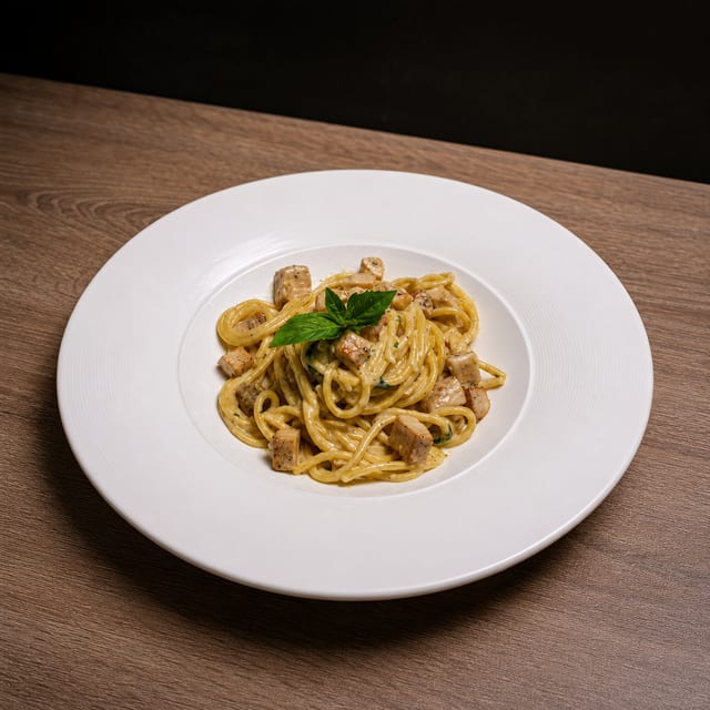 Spaghetti Alfredo with Chicken.