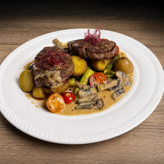 Beef Tenderloin with Asparagus and baby potato.