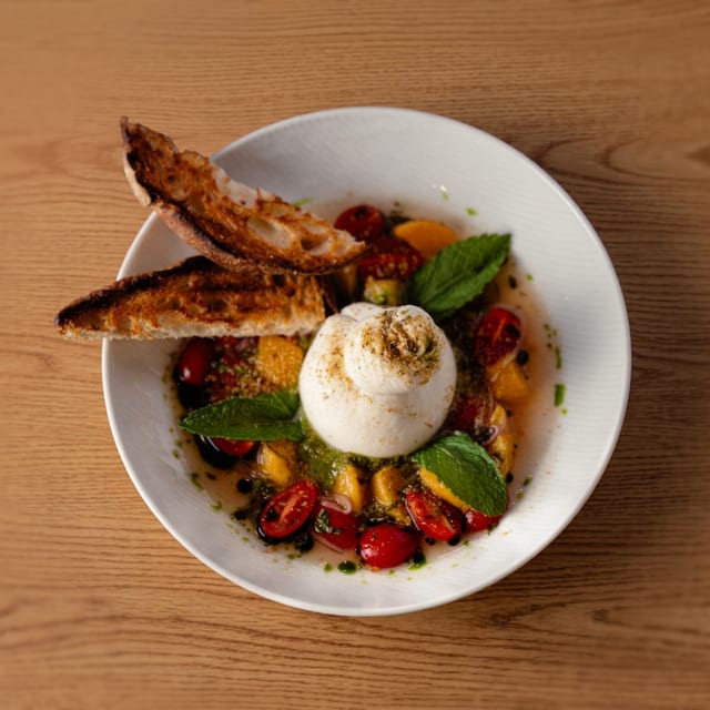 Peach and Buratta Salad.