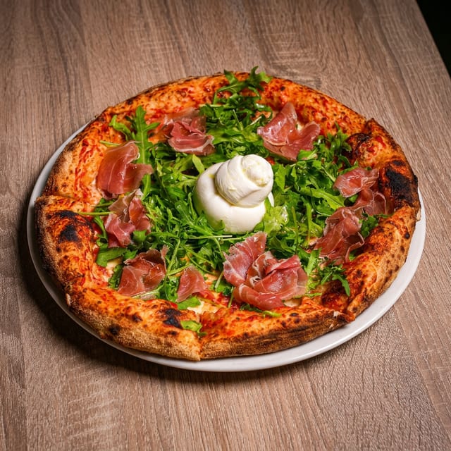 Burrata and Prociutto Pizza.