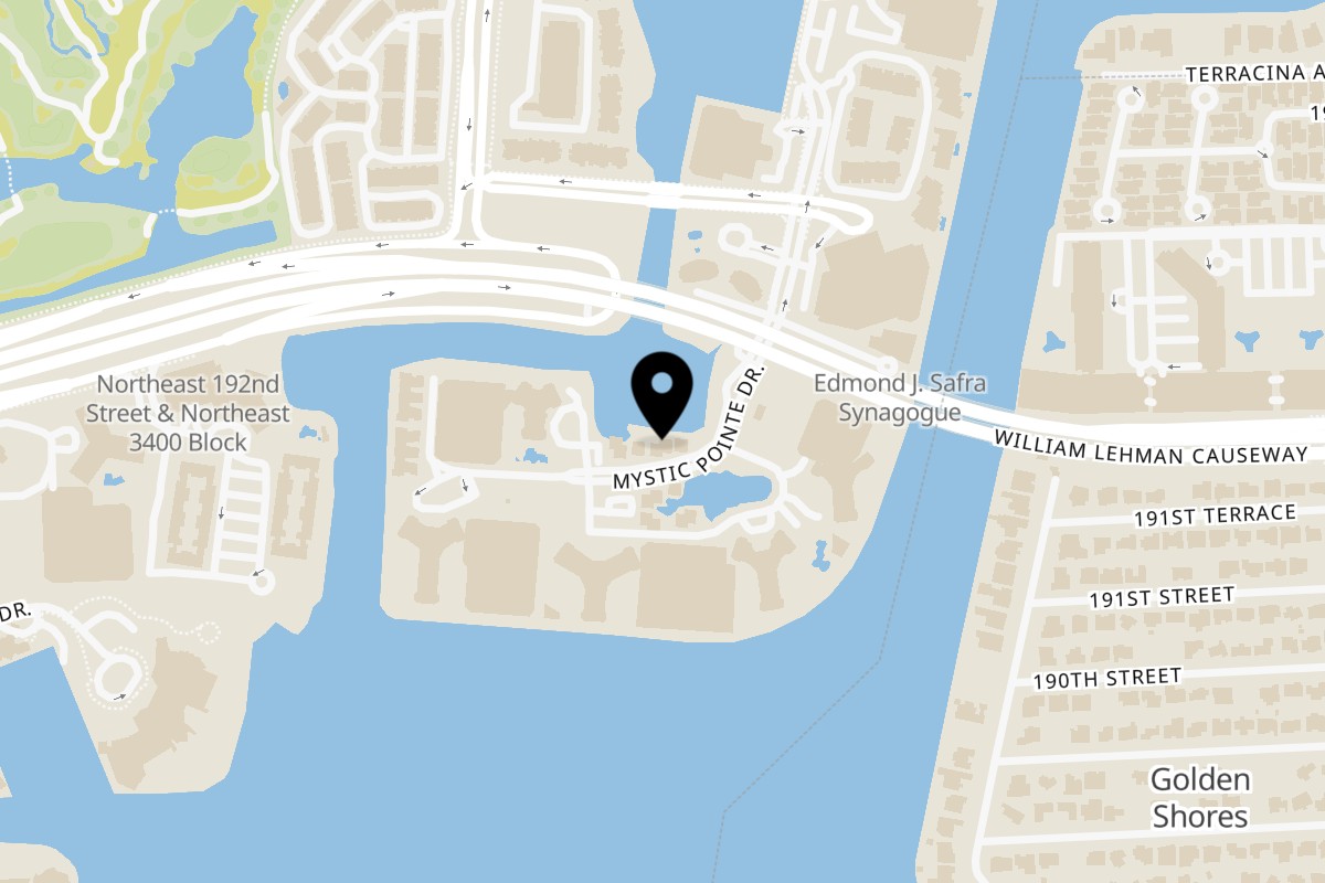 Map showing the location of The Green Pointe Restaurant on 3585 Mystic Pointe Dr Suite A in Aventura