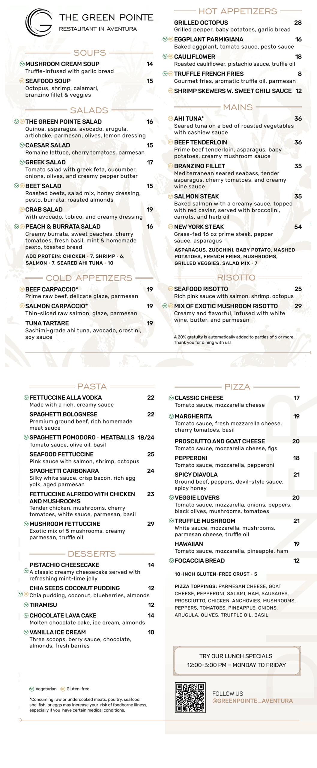 The Green Pointe Dinner Menu